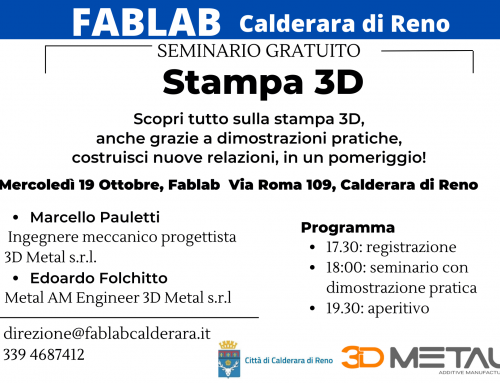 FABLAB seminario gratuito : STAMPA 3D – 19 ottobre 2022